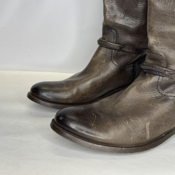 Frye Knee High Riding Boots Womens Size 7 Brown Leather Distressed Biker Pull On - Picture 4 of 13